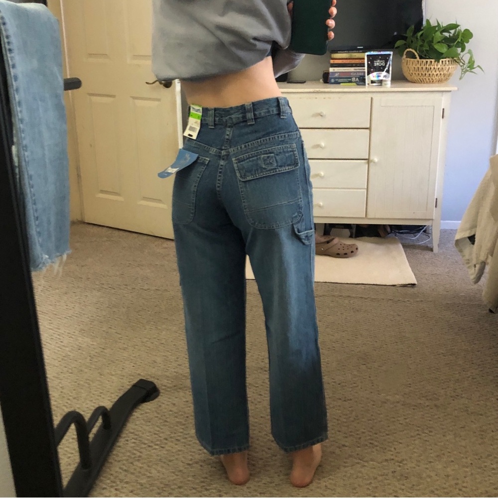 NEW Utility Wide Leg Jeans Dark Wash Size 12 Boy Size 26 Women High Waist‎